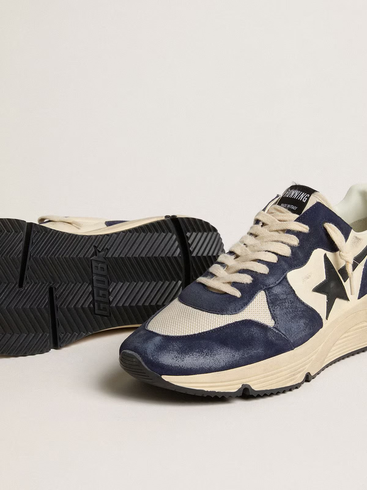 GGDB - Running Sole pour homme en cuir nappa noir et beige avec étoile et contrefort noirs