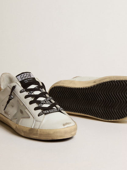 Super-Star en cuir blanc avec contrefort pailleté