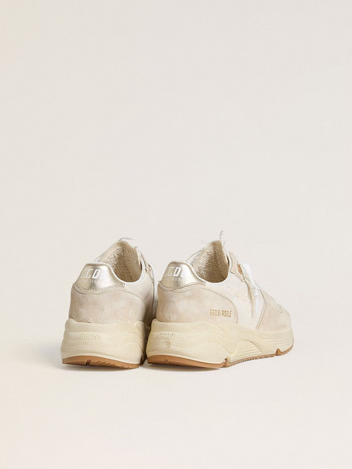 GGDB - Running Sole pour femme en toile avec étoile beige et contrefort en cuir lamé platine