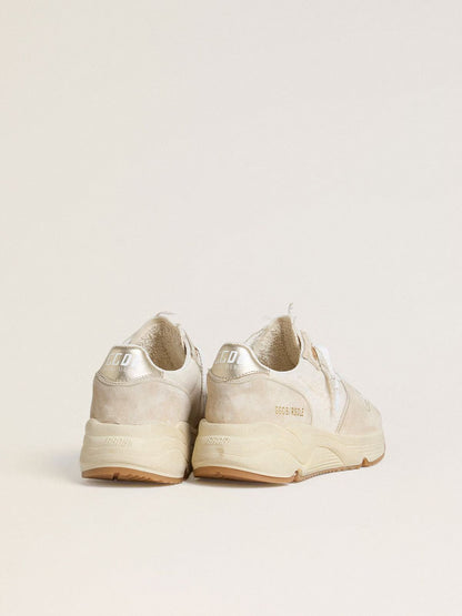 GGDB - Running Sole pour femme en toile avec étoile beige et contrefort en cuir lamé platine