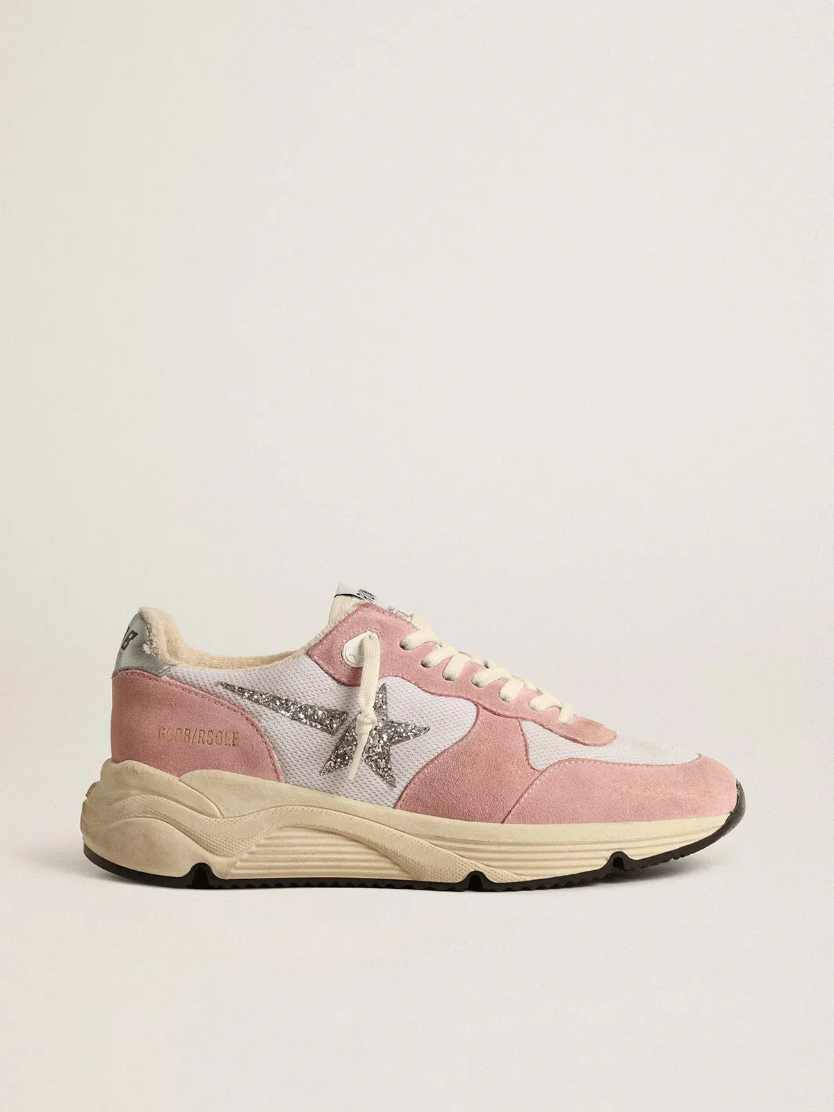 GGDB - Running Sole pour femme en résille grise et daim avec étoile à paillettes argentées