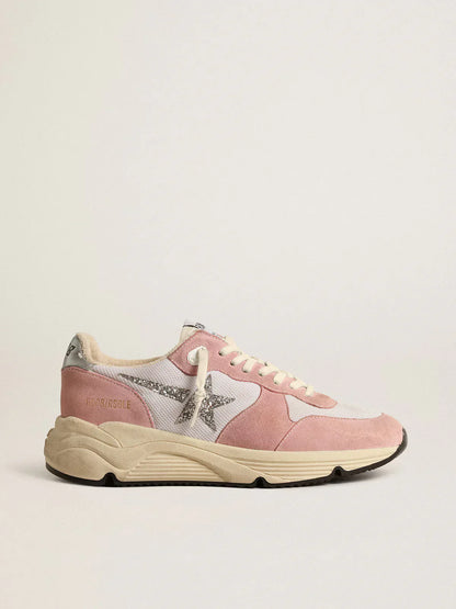 GGDB - Running Sole pour femme en résille grise et daim avec étoile à paillettes argentées