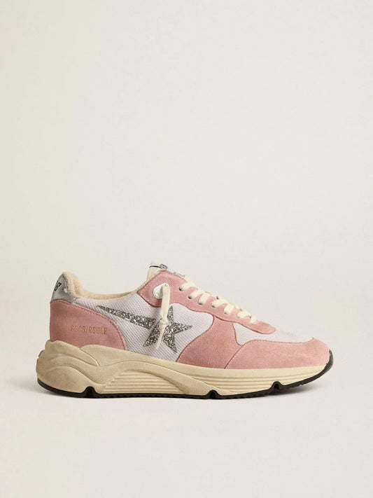 GGDB - Running Sole pour femme en résille grise et daim avec étoile à paillettes argentées