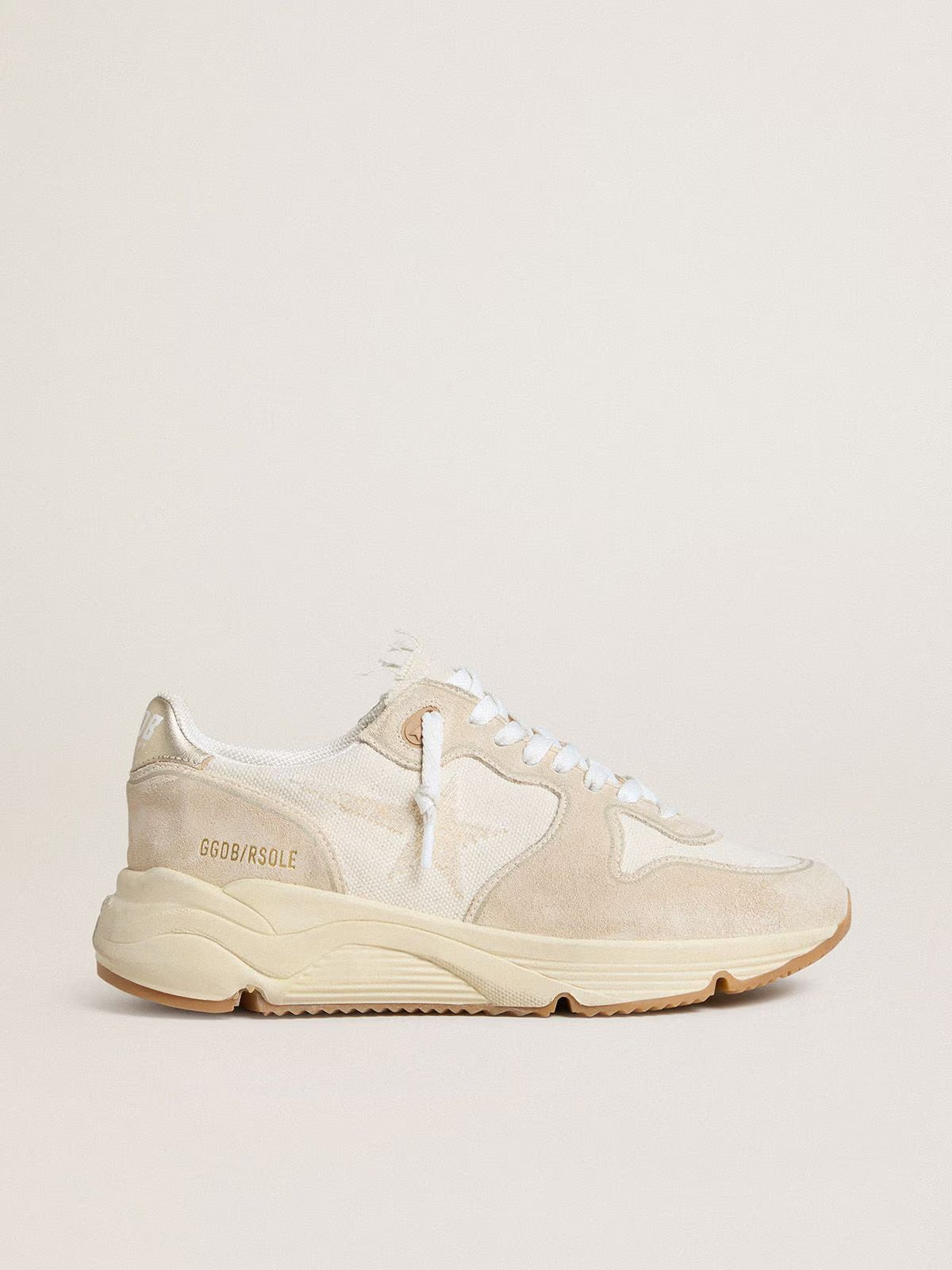 GGDB - Running Sole pour femme en toile avec étoile beige et contrefort en cuir lamé platine