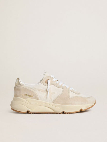 GGDB - Running Sole pour femme en toile avec étoile beige et contrefort en cuir lamé platine