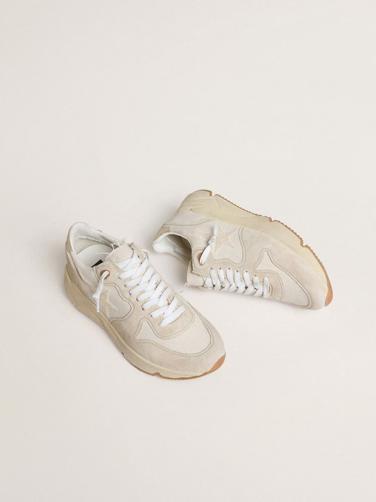 GGDB - Running Sole pour femme en toile avec étoile beige et contrefort en cuir lamé platine