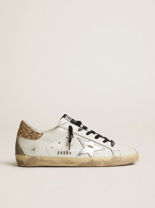 Super-Star en cuir blanc avec contrefort pailleté